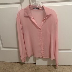 SHEIN Light Pink Relaxed Button-Down Shirt